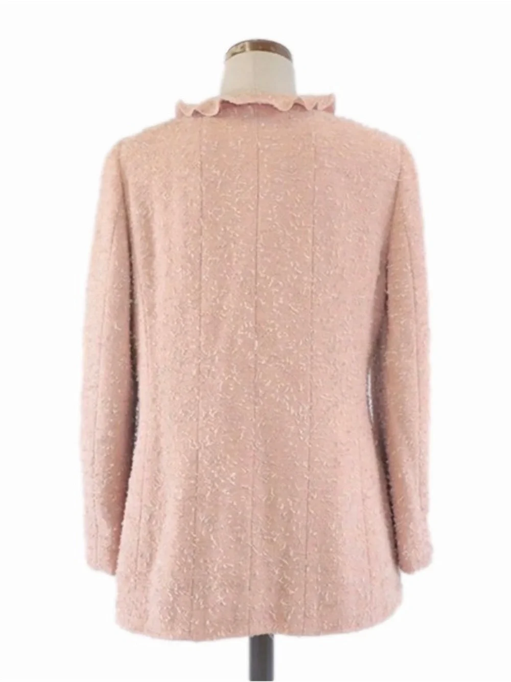 Chanel Vintage 1999 Pink Rosa Tweed Giacca Gonna Ruffle Jacket